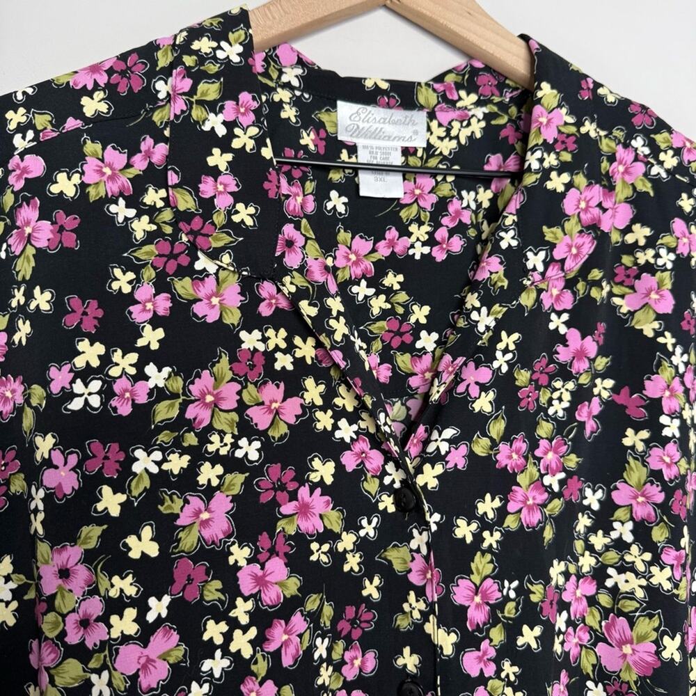 Vintage 90s Elizabeth Williams Floral Long Dress Black Purple Pink Plus Size 3XL - Picture 5 of 7